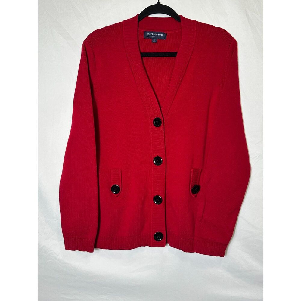 Jones New York Signature Women's Front Button Red Cardigan Size M Belted
